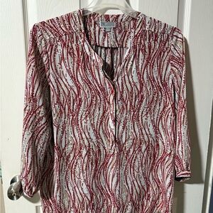 JM Collection Red and White Patterned Blouse